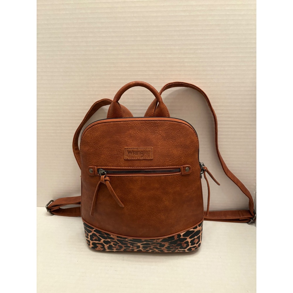 Wrangler Cognac Brown Faux Leather Leopard Print Mini Backpack Western Bag